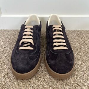 Brunello Cucinelli Black Suede Sneakers with Tan Accents